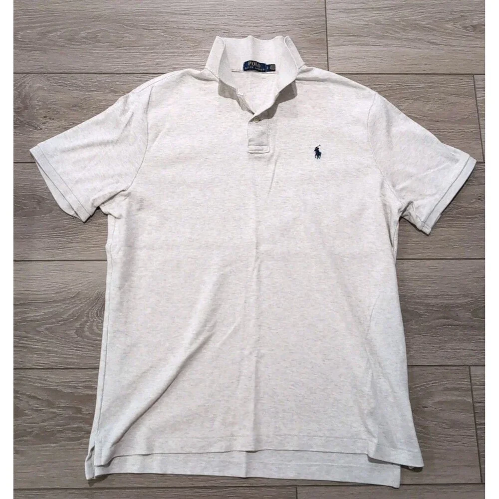 POLO RALPH LAUREN MEN's  SIZE L  LIGHT HEATHER POLO SHIRT W/PONY LOGO  EUC